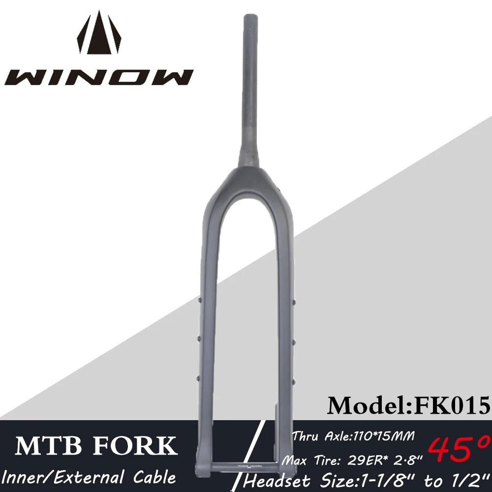 Вилка углеродная Winow 29ER для горного велосипеда 110*15 мм 45-градусный офсет 1-1/8 дюйма