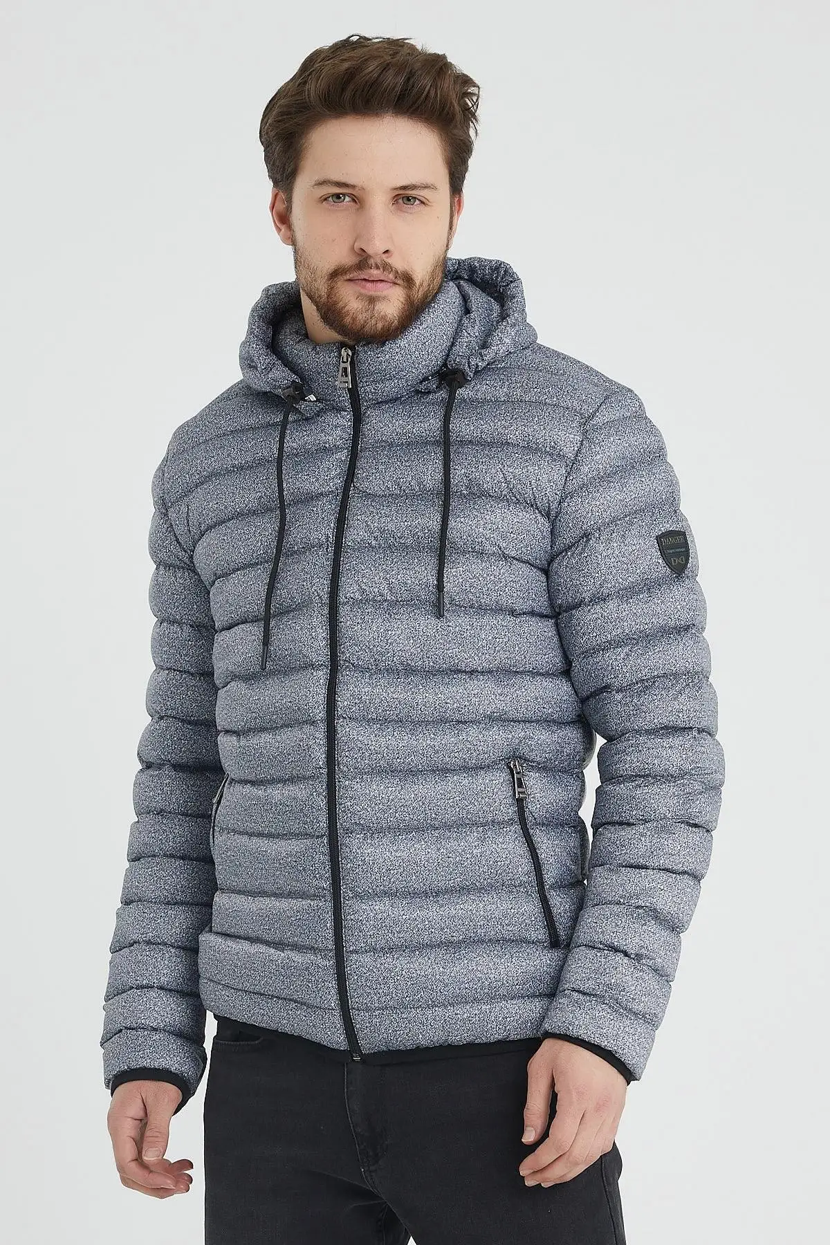 Men's Detachable Hooded Inflatable Jacket Gray Melange