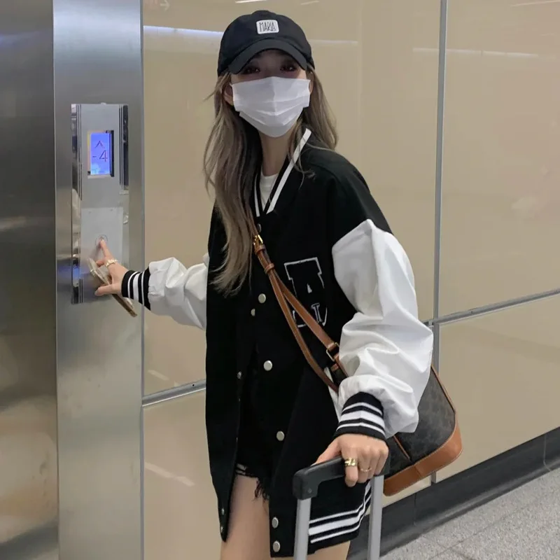 

Autumn Winter Fashion Bomber Jackets for Women 2022 Streetwear Baseball Uniform Oversized Coat Jackets and Coats Loose Student
