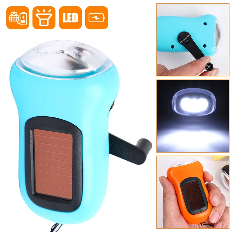 

3 LED Mini Solar Powered Hand Crank Flashlight Rechargeable LED Emergency Tent Camping Torch Light Portable for Outdoors Use