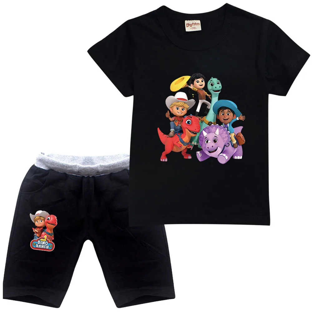 

Dino Ranch Girls Boys Clothes Set Summer Kids Tshirt Pants Casual Sport Suits 2pcs Dinosaur Tracksuit Outfits Children's Clothes