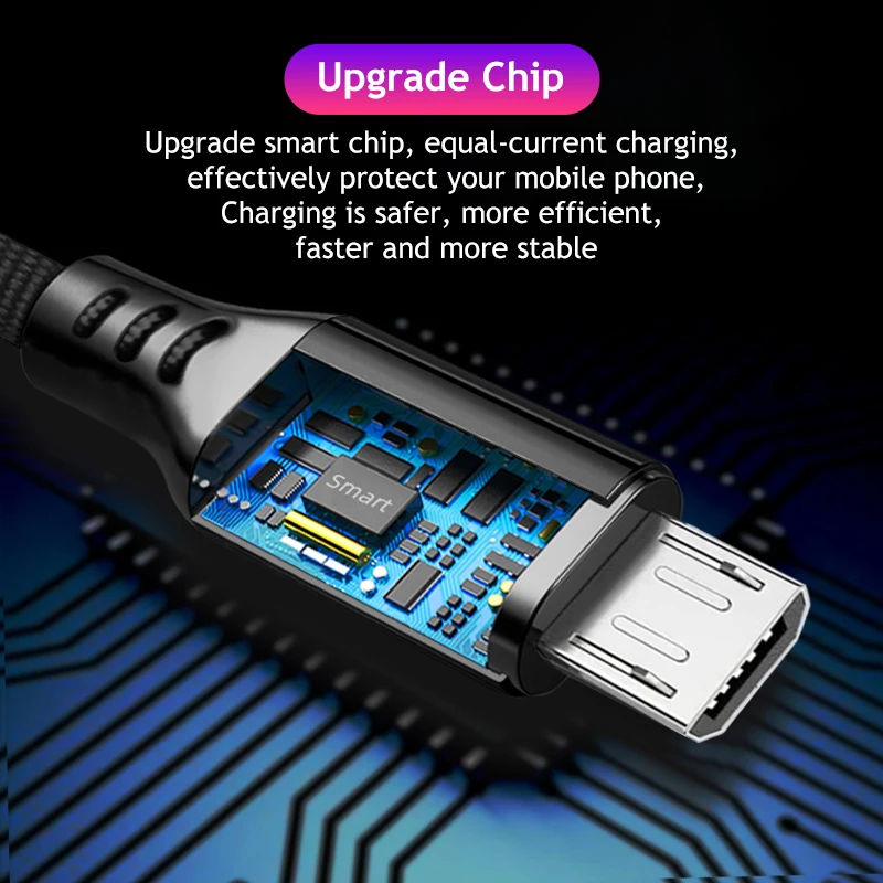 Кабель Micro USB 3 А 2 м 1 для передачи данных и быстрой зарядки Android |