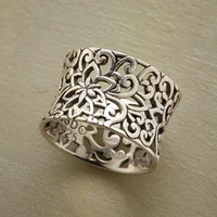 retro simple irregular hollow flower ring for women ancient silver color female party rings jewelry accessories