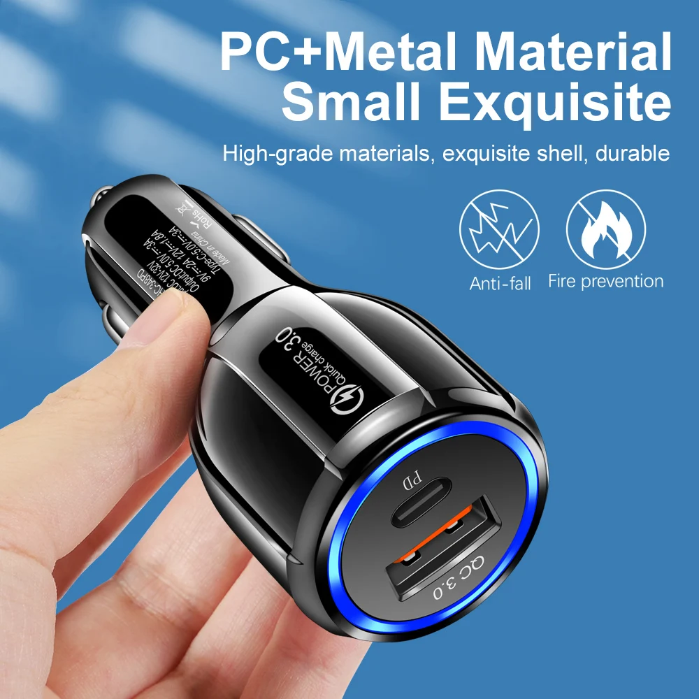 

PD Car Charger Quick Charger QC 3.0 For iPhone Samsung xiaomi mi 11 pro Portable Type-C USB Chargers USB-C Car Phone Chargers