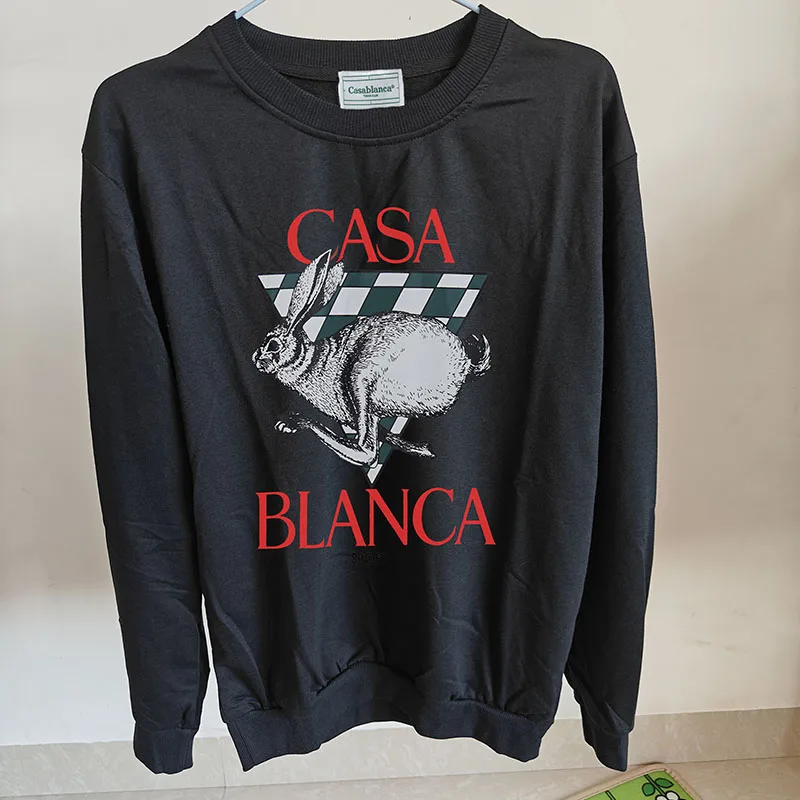 

Rabbit Printed T-shirt Casablanca Men Clothing High Street Letter Graphic T Shirts 2024 New Fashion Long Sleeve Tshirt