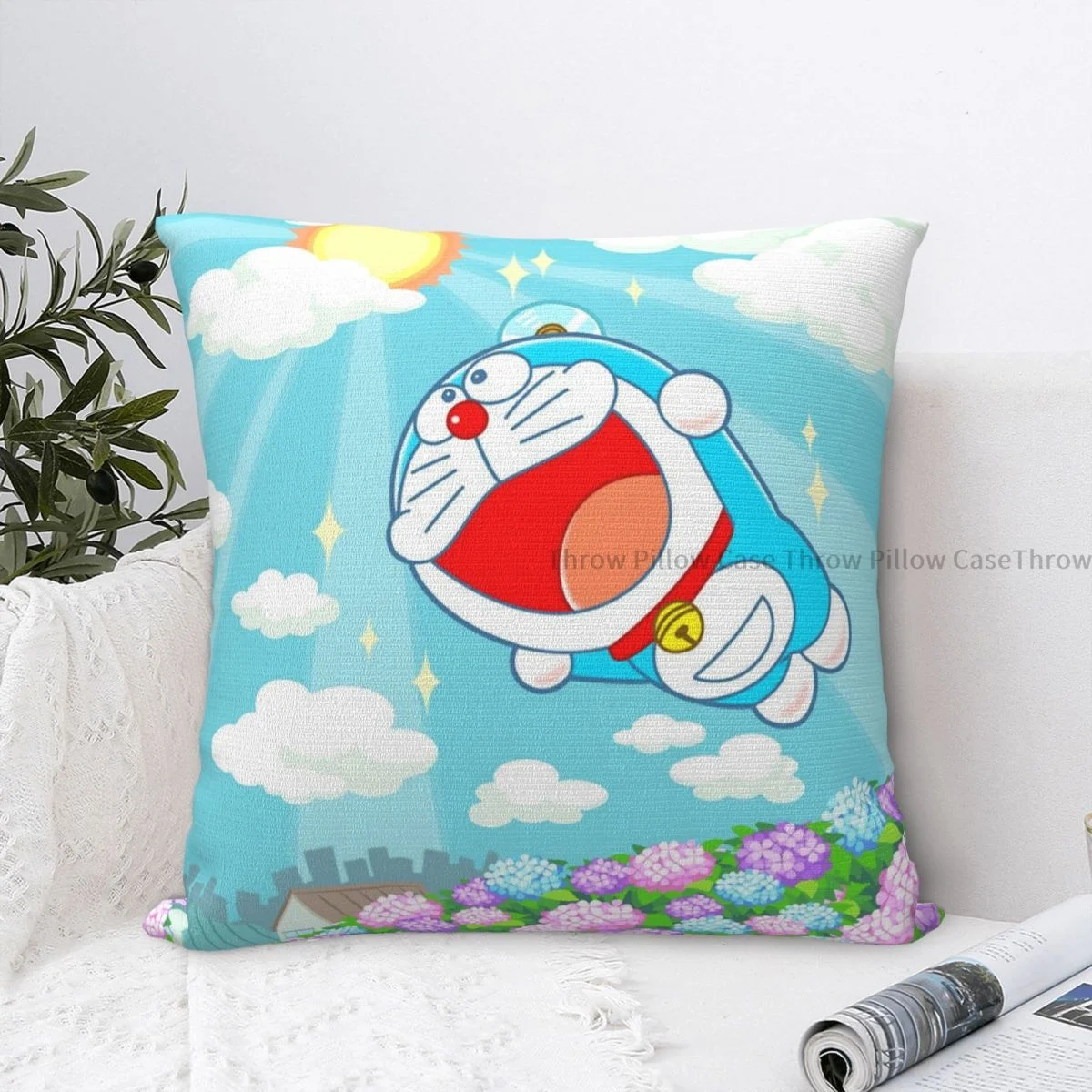 

Sunny Day Hug Pillowcase Doraemon Robot Cat Backpack Cojines Sofa DIY Printed Chair Throw Pillow Case Decorative