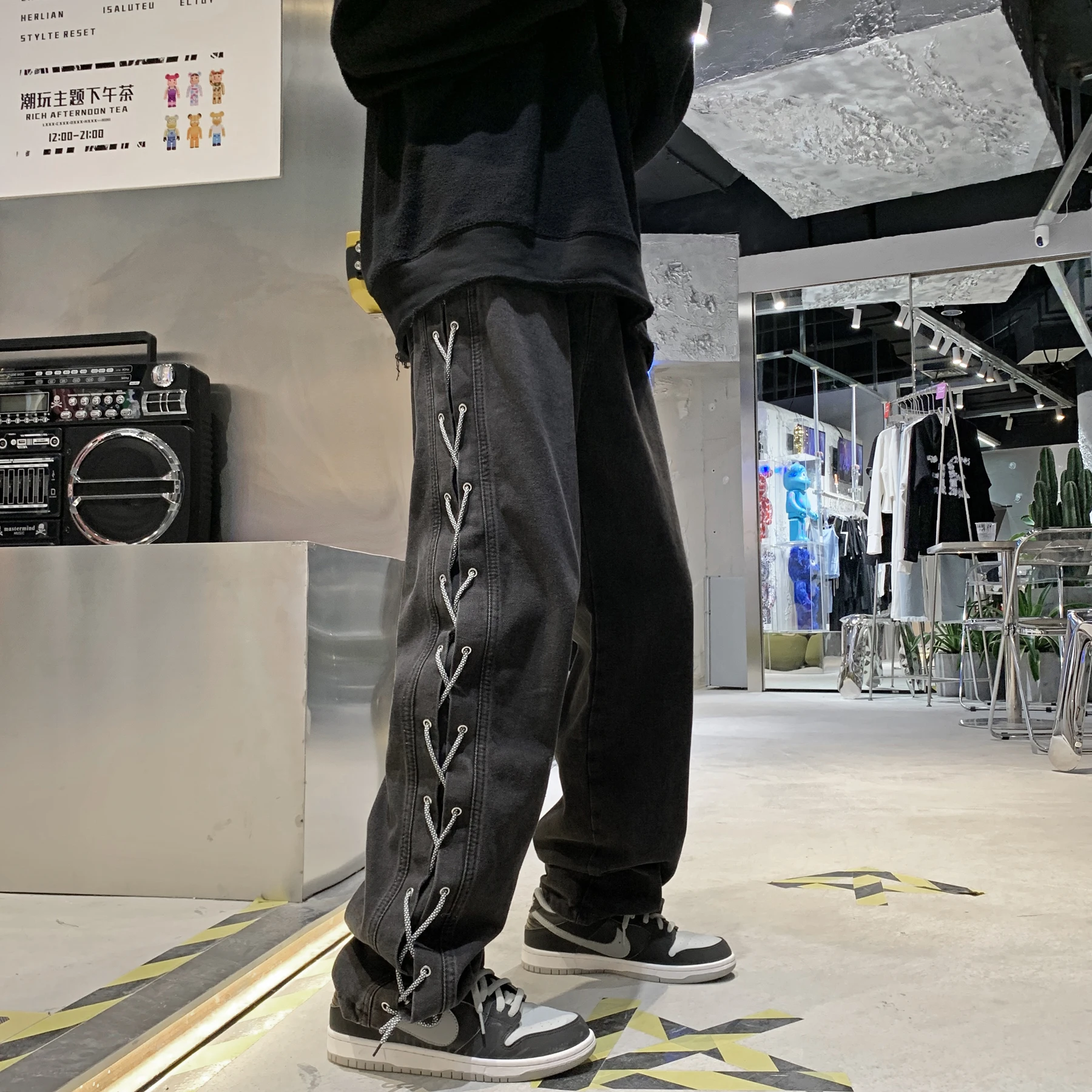 Neutral Simple Solid Long Jeans Men Korean Style Fashion High Street Black Loose Casual Pants Male Daliy All-match Trousers