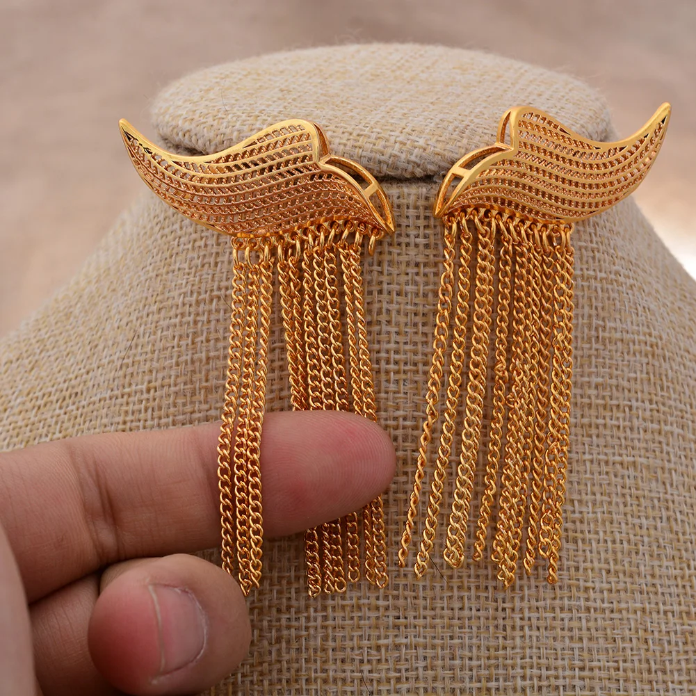 

Long Fringe Dubai Earrings For Women Indian Africa Jewelry Gold Color Earrings Ethiopian Wedding Bride Gift