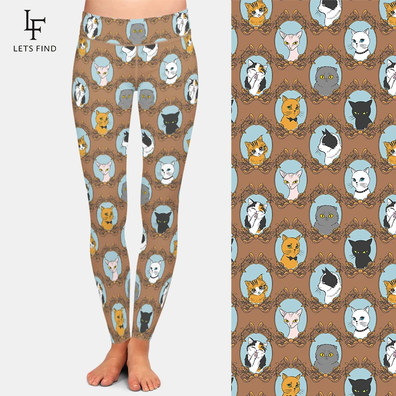 LETSFIND Fashion Womens Fashions  Fitness Legging Funny Retro Cats Printing High Waist Fitness Slim Stretch Leggings