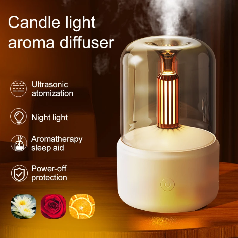 

120ML Portable Candlelight Aroma Diffuser USB Electric Home Air Humidifier Cool Mist Maker Fogger Essential Oils LED Night Light