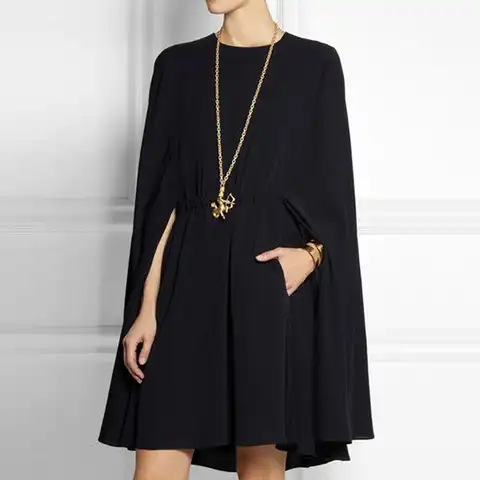 Yeezzi Summer Female Fashion Black Dress Traf Vintage Cape-Style Solid Color Round-Neck Casual Mini Dresses for Women 2022 New