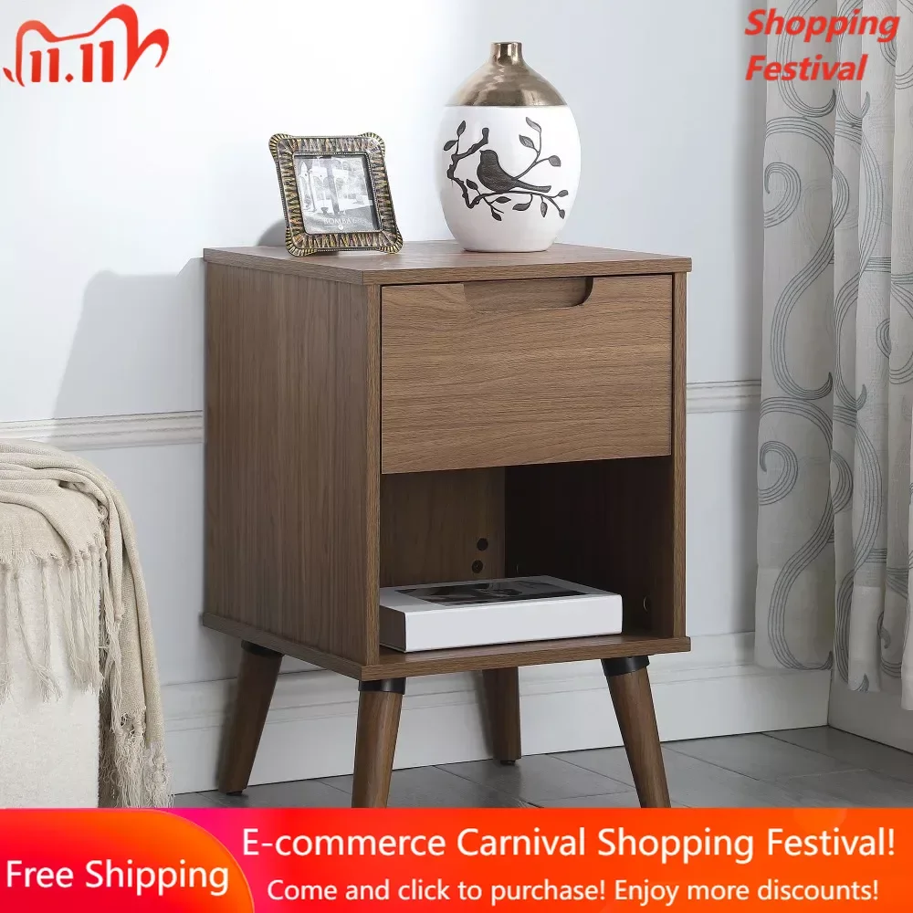 

Прикроватный шкаф, однослойный выдвижной ящик, прикроватный шкаф для удобного хранения пультов дистанционного управления и книг, деревянный шкаф из коричневого ореха