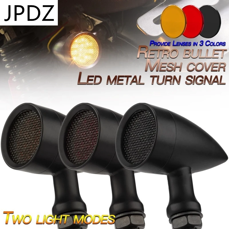 

10mm Motorcycle Retro LED Turn Signal Brake Light Mesh Lens for Chopper Bobber Yamaha Honda Kawasaki