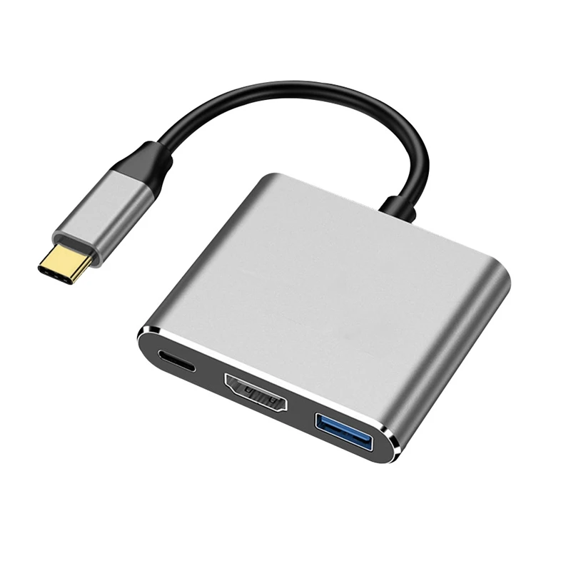 

Адаптер 3 в 1 Type C-HDMI 4K 1080P стандартная док-станция с 3,0 87 Вт PD зарядным портом для серого