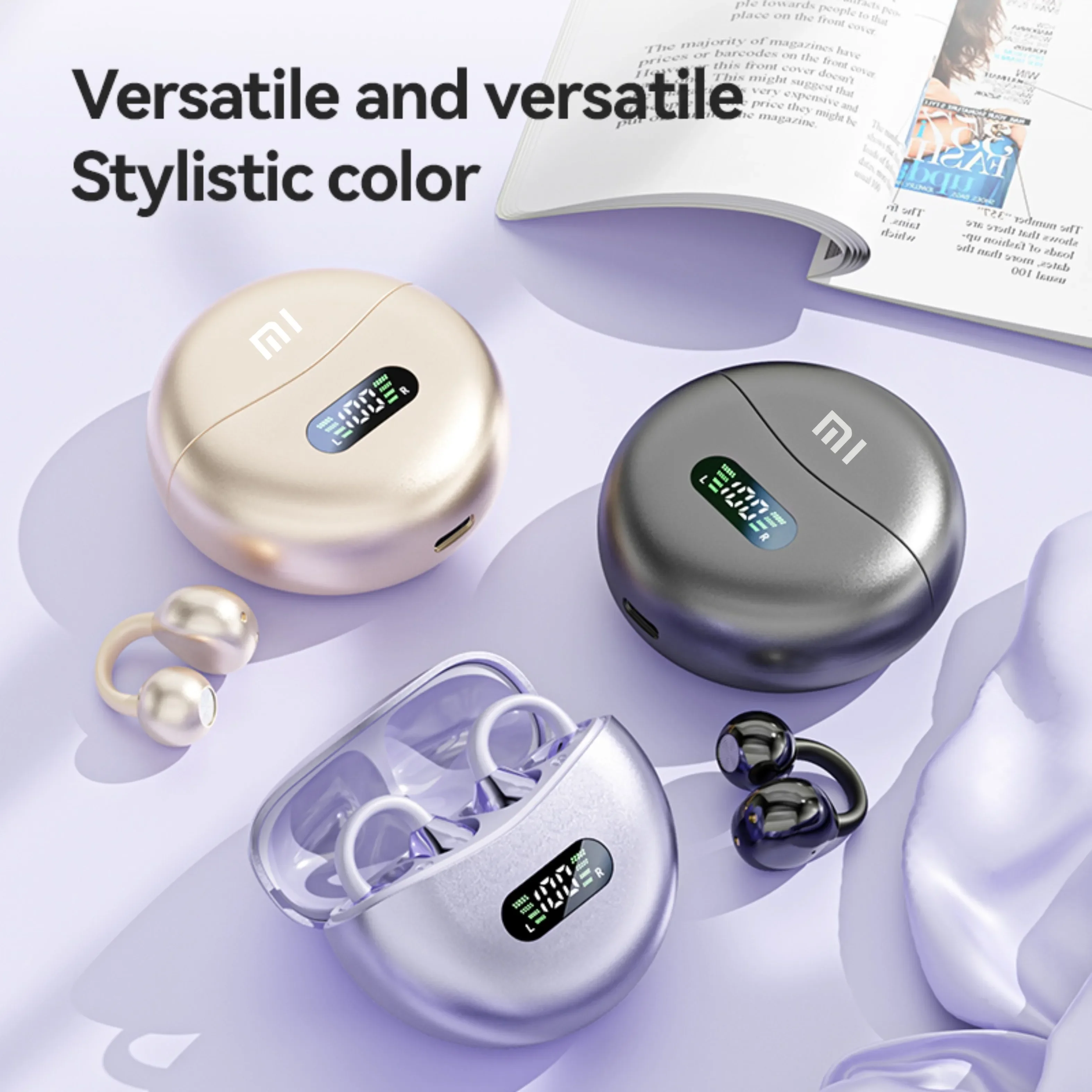 Беспроводные Bluetooth 5.4 наушники-вкладыши с зажимом и цифровым дисплеем