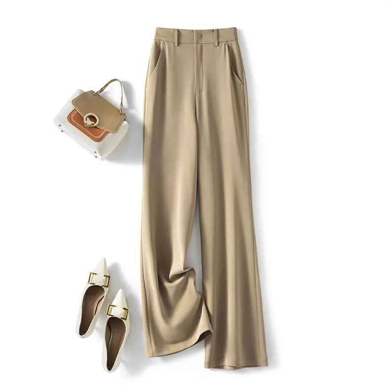 

Spring casual Women's Wide Leg Pants Loose High Waist Casual Trousers Woman Solid Office Straight Full Length Pants K27