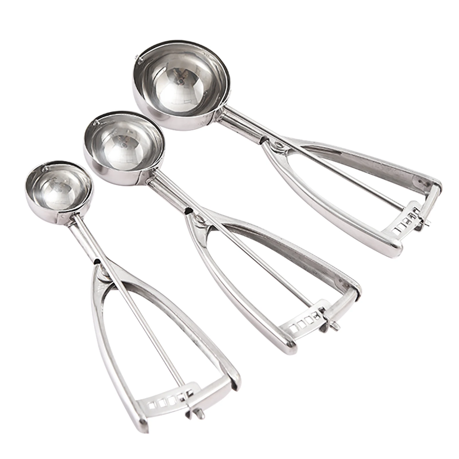 

3pcs Ball Dig Cookies Dishwasher Watermelon Ice Cream Spoon Fruit With Trigger Release Home Kitchen Utensils Stainless Steel