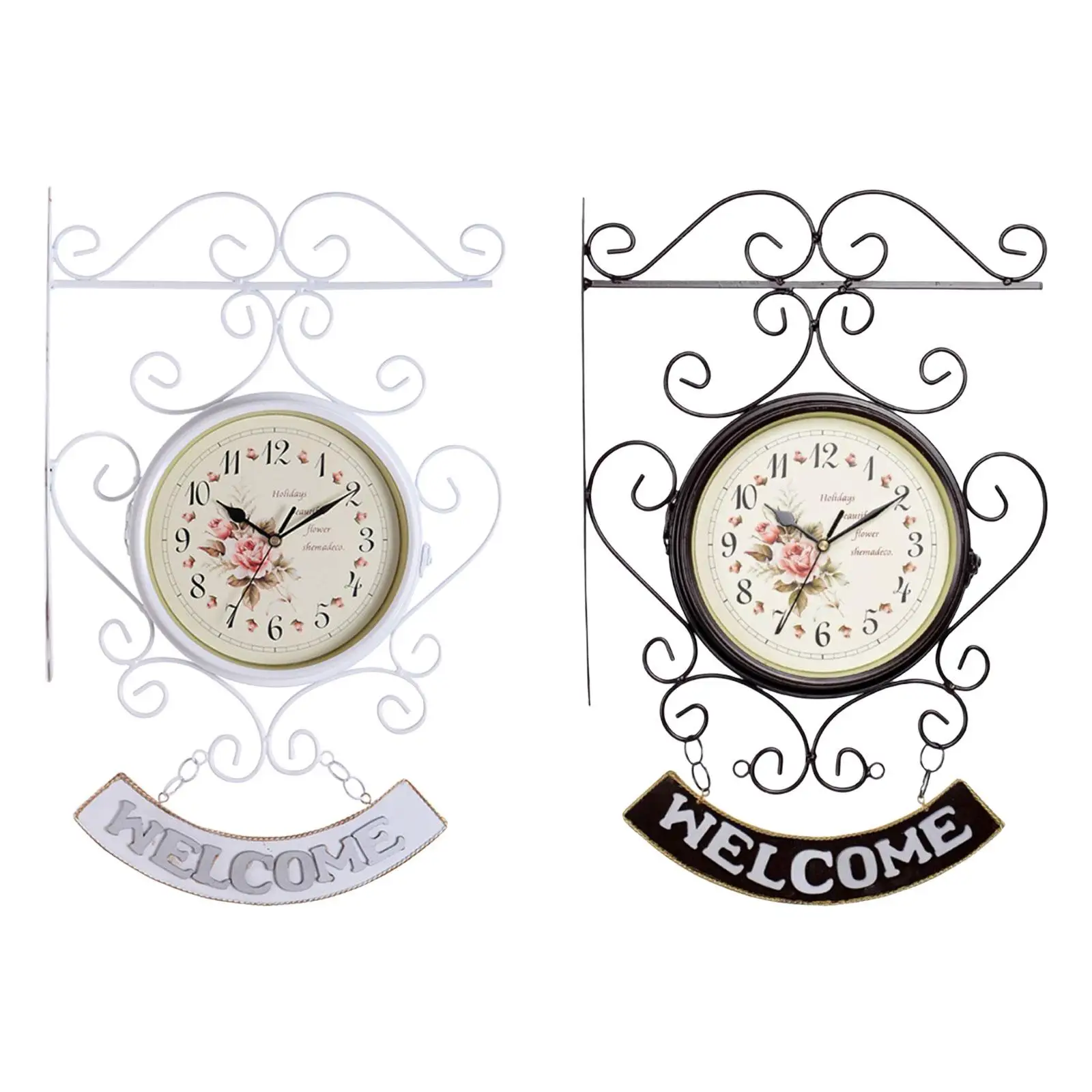 

Vintage Style Double Sided Wall Clock Wall Hanging Clock Iron for Decoration