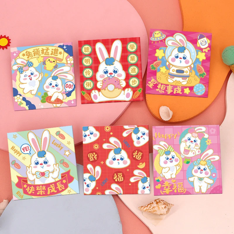 

6 шт., красный конверт Hongbao в виде кролика, 2023 дюймов, для китайской свадьбы, дня рождения, красный Карманный конверт на китайский год