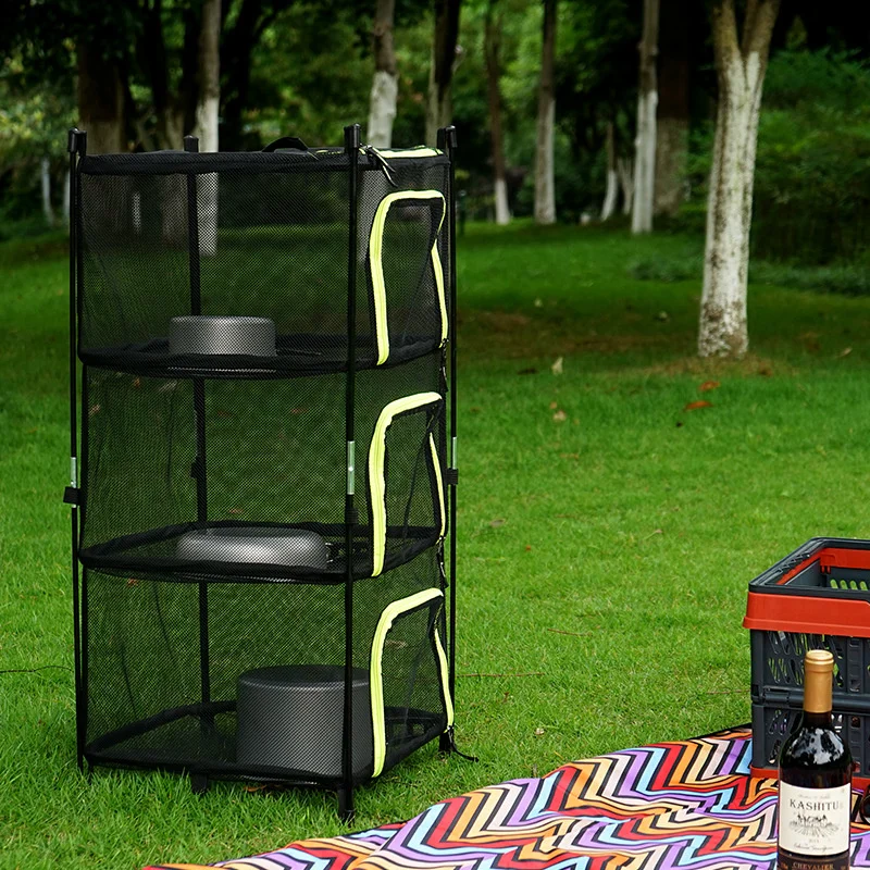 

Outdoor Folding Drying Net Four-layer Storage Basket Camping Fish Drying Net Rack Hanging Basket Drying Rack Net Frame