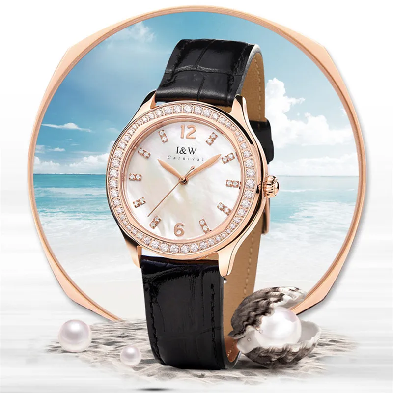 Reloj Mujer I&W CARNIVAL Brand Ladies Fashion Watches Women Luxury Quartz Wrist Watches Waterproof Sapphire Clock Rose Gold 2022 enlarge
