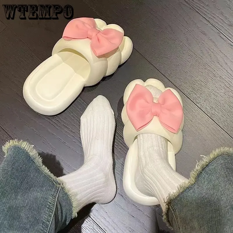 WTEMPO Women's Slippers Cute Bow Decorated Foot Shaped Slides 2023 Summer Fashion Thick Sole Soft Outdoor Sandals Dropshipping