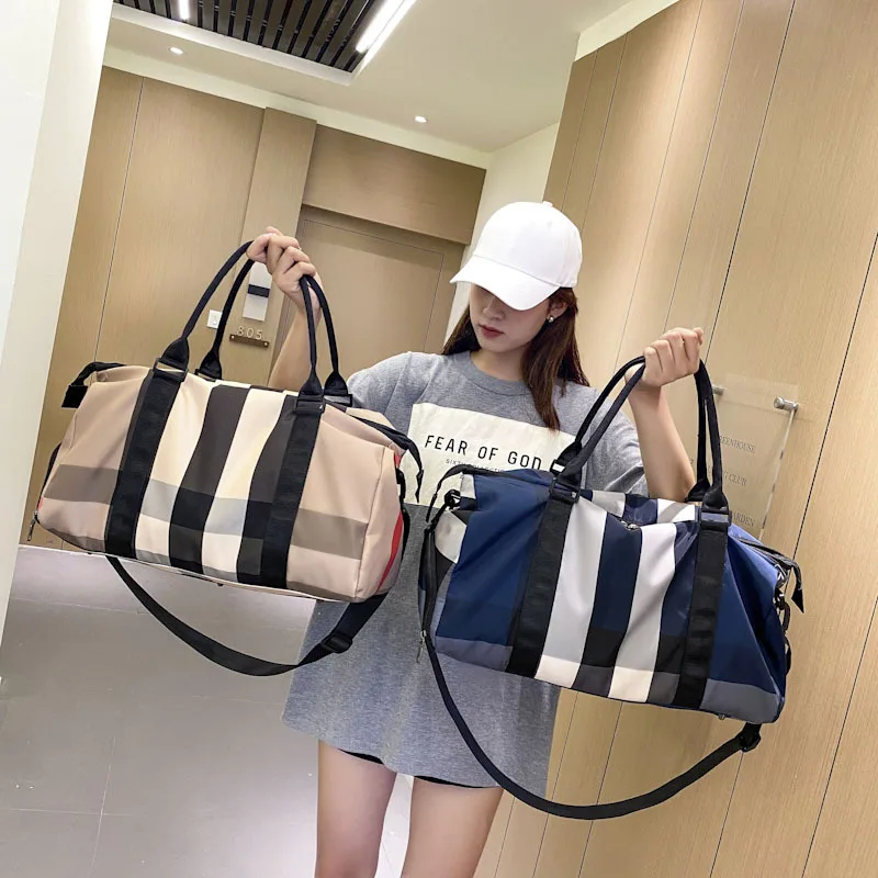 

Brand Design Plaid Travel Bag Oxford Cloth Material Large-Capacity Portable Shoulder Bag Yoga Fitness Sports Weekend Bag