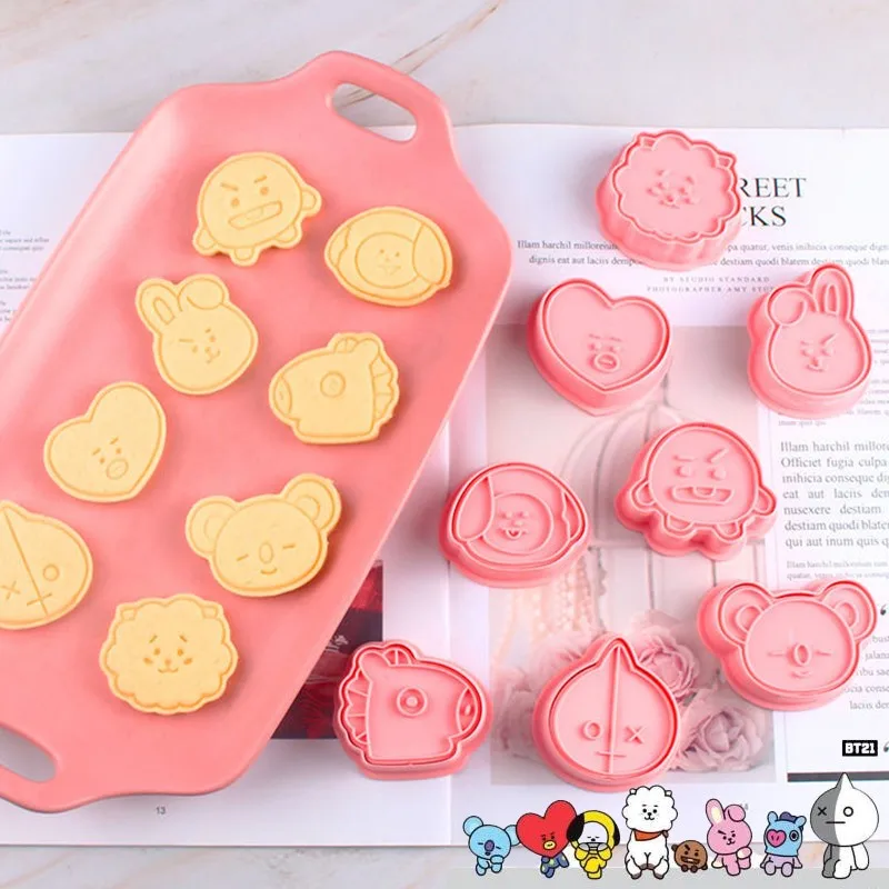 

8 шт. Bt21 форма для выпечки печенья Kawaii Tata Rj Chimmy Cooky Shooky Mang Koay Van 3D Трехмерная пресс форма для куклы