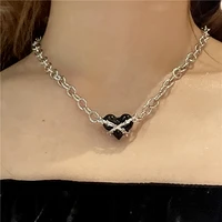 gothic vintage black heart chain necklace ins hip hop thorns pendant clavicle chain couple fashion aesthetic jewelry gift 2022