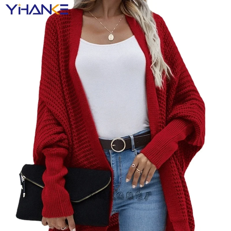 

Round Neck Women's Knitted Cardigan Commuter Mid-length Loose Solid Color Sweater Women радужный свитер Blusa De Frio Feminina