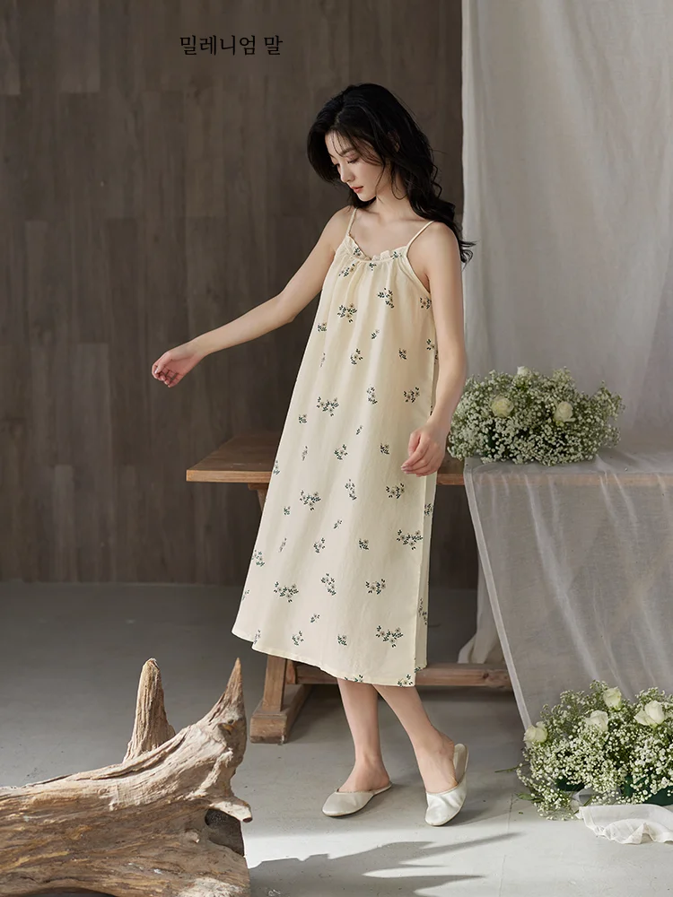 Пижама на бретельках Женская Летняя шелковая ночная рубашка тканая тонкая майка