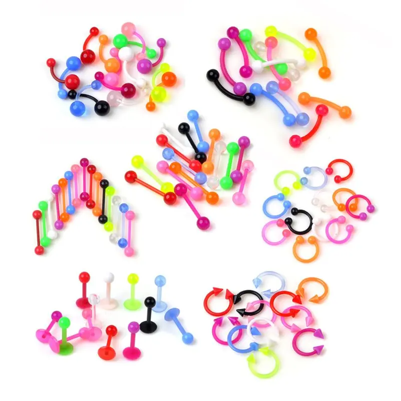 10 шт. гибкая штанга для пирсинга многоцветное кольцо языка/жима/бров/носа модное