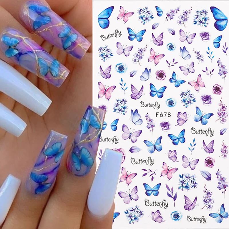 

1 Sheet Colorful Butterfly 3D Nail Stickers Flowers Leaves Self Adhesive Transfer Sliders Wraps Manicures Foils DIY Decorations
