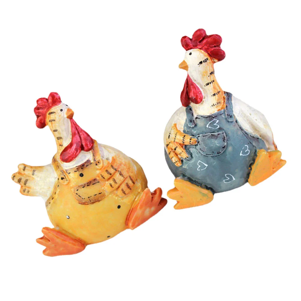 

2 Pcs Chicken Sculpture Home Decoration Farm Animals Action Figures Mini Garden Animal Figurine Rooster Decor