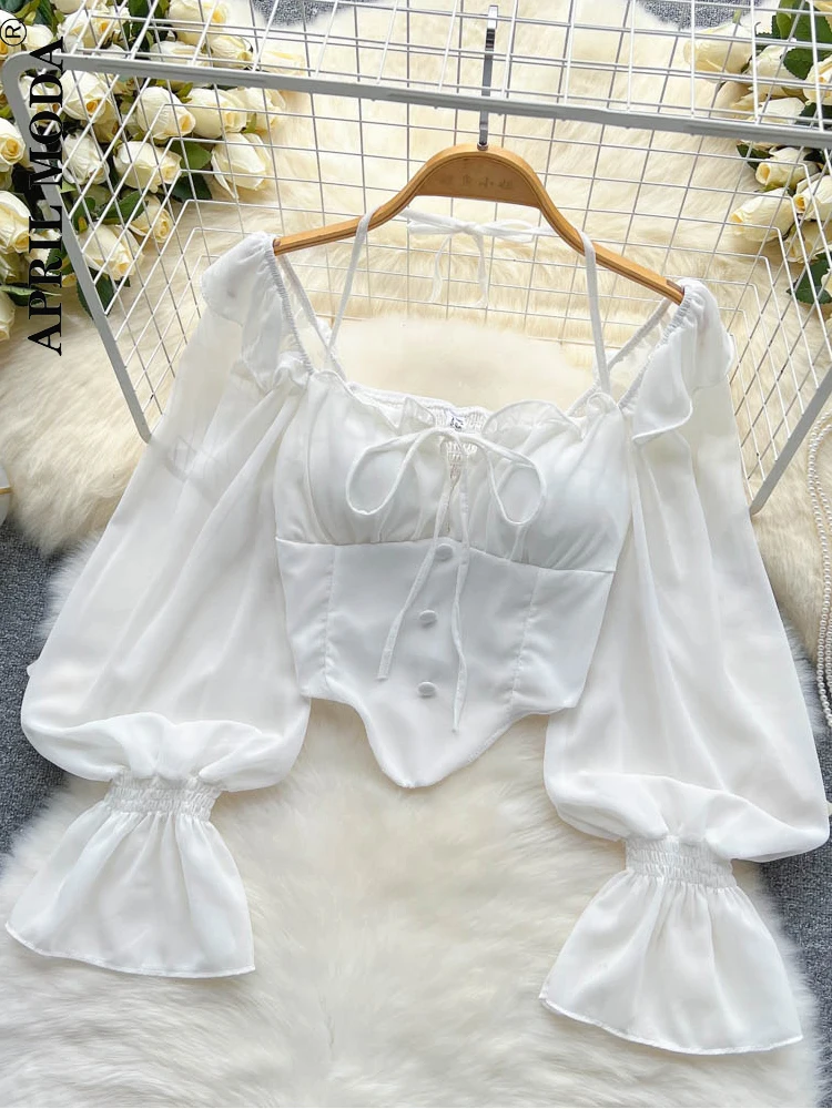 

Женская шифоновая блузка с лямкой на шее и открытой спиной