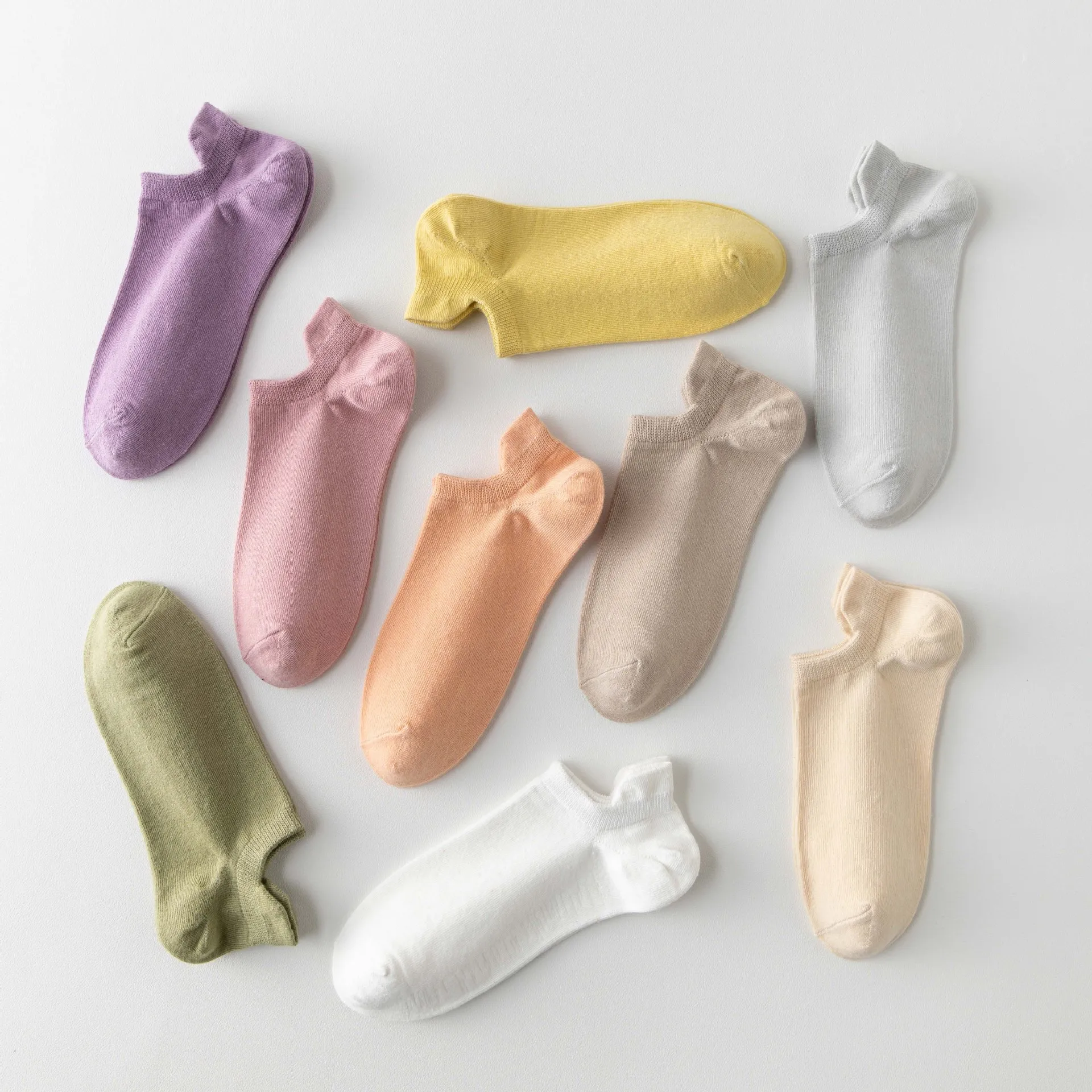 Summer Thin Breathable and Sweat-absorbing Women's Socks Solid Color Ear Lifting Boat Socks Japanese Candy Color Heel Protection
