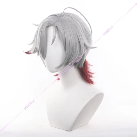Косплей парик Illuga Genshin Impact серебристо-серый красныйgradient