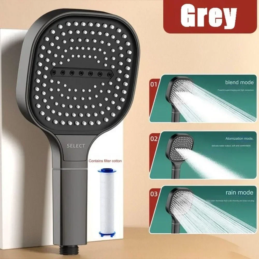 Универсальная насадка для душа с большой панелью 13 см, водный массаж высокого давления, 3 режима, аксессуары для ванной комнаты с фильтром, замена душа