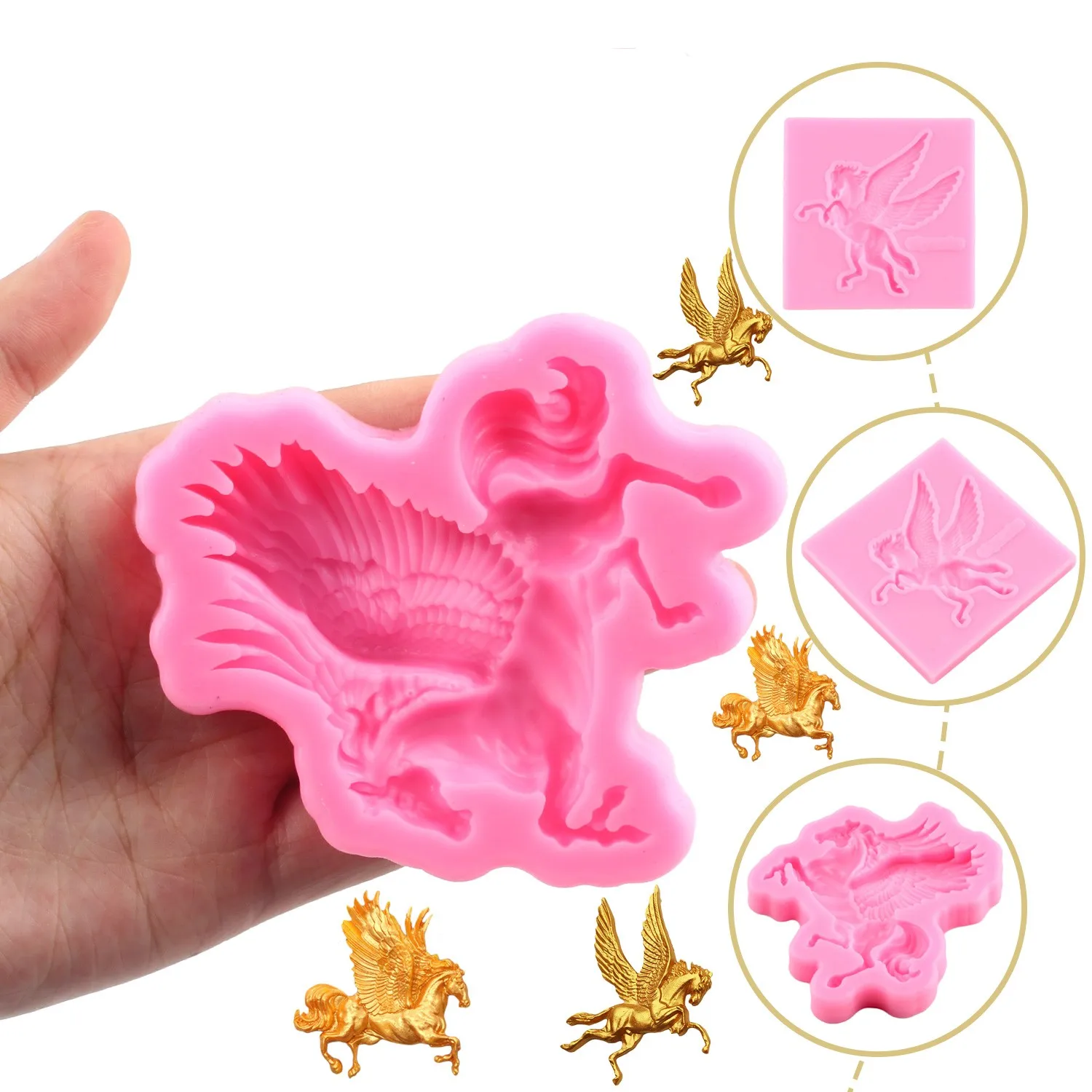 

3D Angel Running Horse Silicone Mold DIY Steed Pegasus Fondant Chocolate Cake Decorating Baking Tools Plaster Jewlry Resin Mould