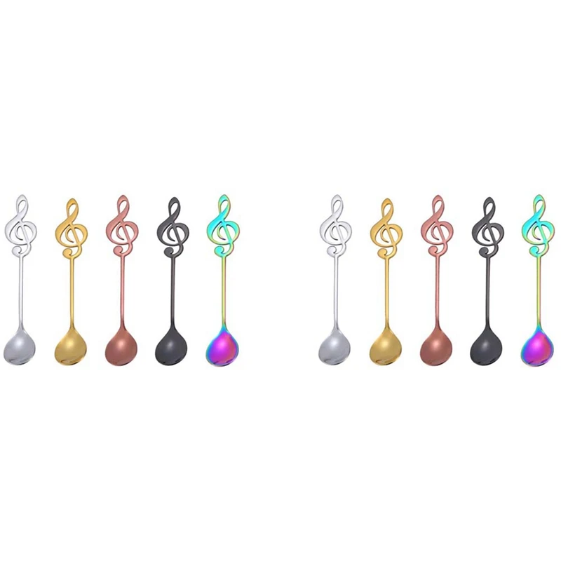 

10 Pcs Stainless Steel Spoon Coffee Note Shape Music Theme Tea Stirring Spoon Small Ice Cream Dessert Scoop