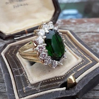 new luxury trendy gold oval crystal engagement rings for women green cz stone inlay fashion jewelry wedding party gift ring
