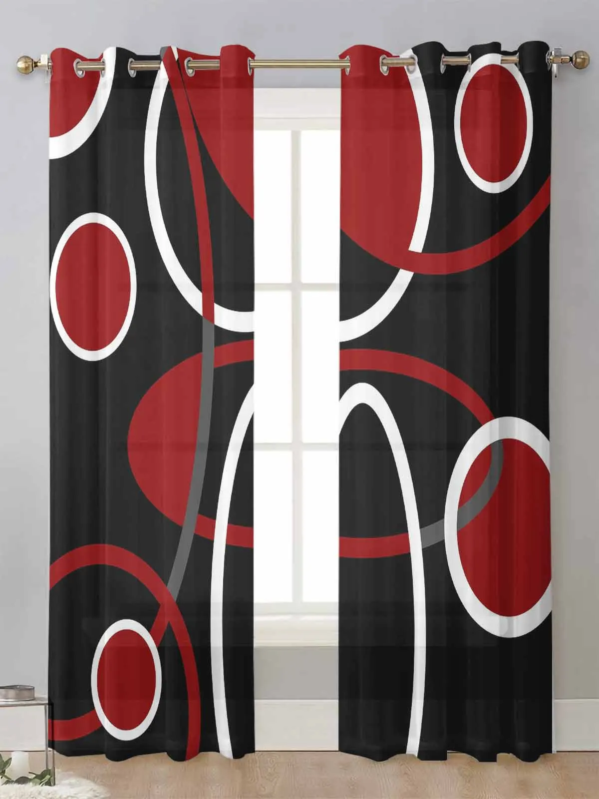 

Red Black Geometric Abstract Lines Sheer Curtains For Living Room Window Voile Tulle Curtain Cortinas Drapes Home Decor