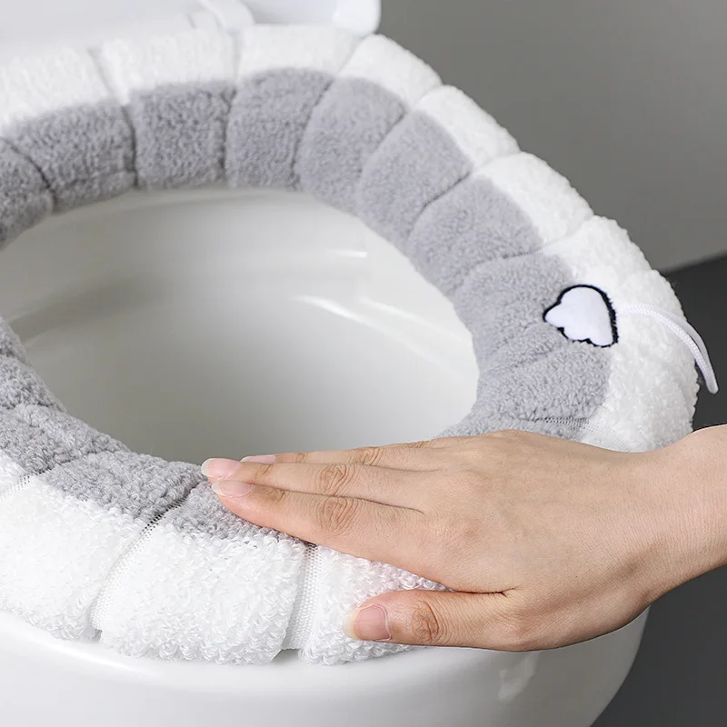 

Household Toilet Seat Cover Mat Thicken Winter Warm WC Mat Toilet Lid Cover with Handle Bathroom Accessories Washable Reusable