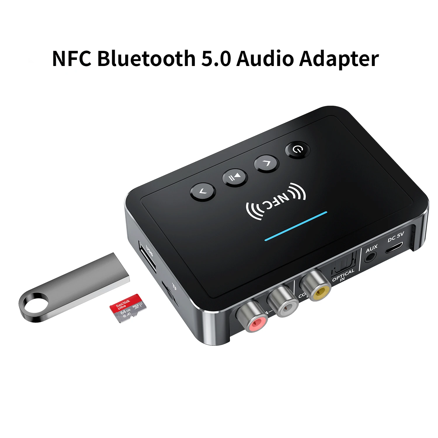 

Wireless NFC Bluetooth Receiver Transmitter BT5.0 Stereo AUX 3.5mm Jack Support TF U Disk Audio Adapter For TV PC Headphone