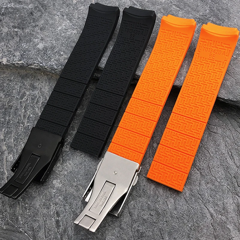 Silicone Rubber Strap For Tissot TOUCH COLLECTION EXPERT SOLAR Series T091T013 T081 Black Orange Men's  bracelet 20mm 21mm