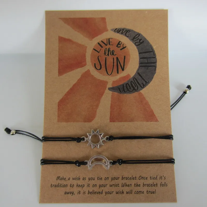 

Sun & Moon Friendship Lover Couple Friend Family Wish You Me Promise Card Handmade Braided Bracelet Gift Present