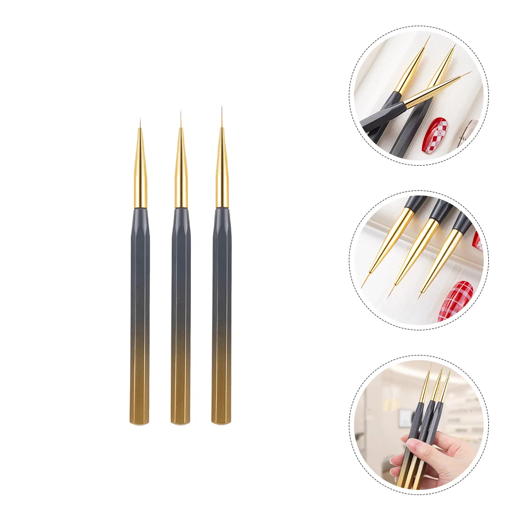 

3 Pcs Nail Brush Liner Nails Brushes PaintBrush Set Hook Tools Nylon Wool Pen