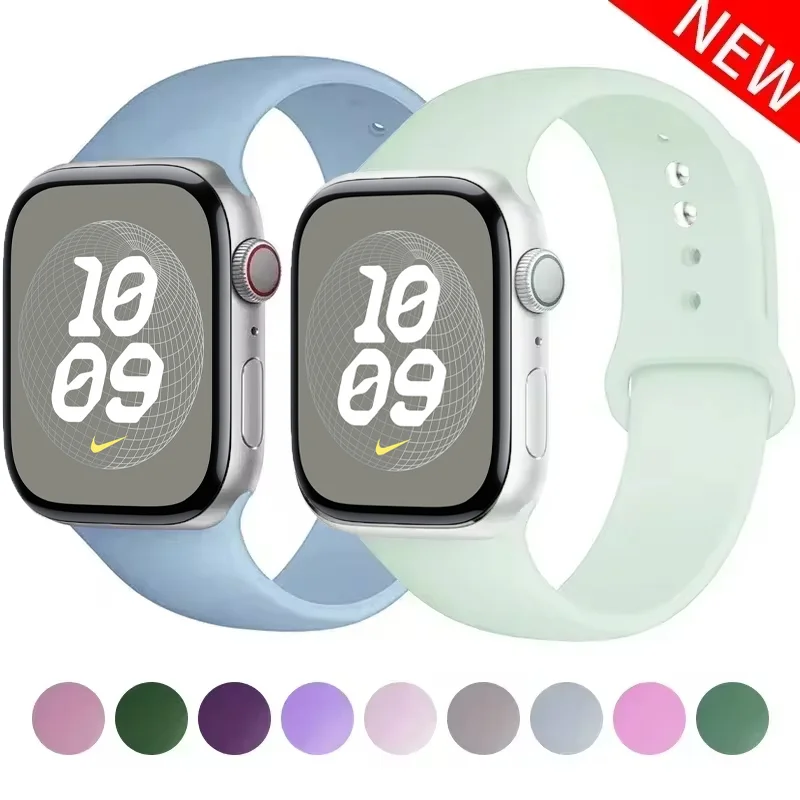 Силиконовый ремешок для Apple Watch Band 44 мм 40 45 41 49 42 38 46 Браслет IWatch Series 10 9 8 7 SE 6 5 4 Ultra 1 2 3