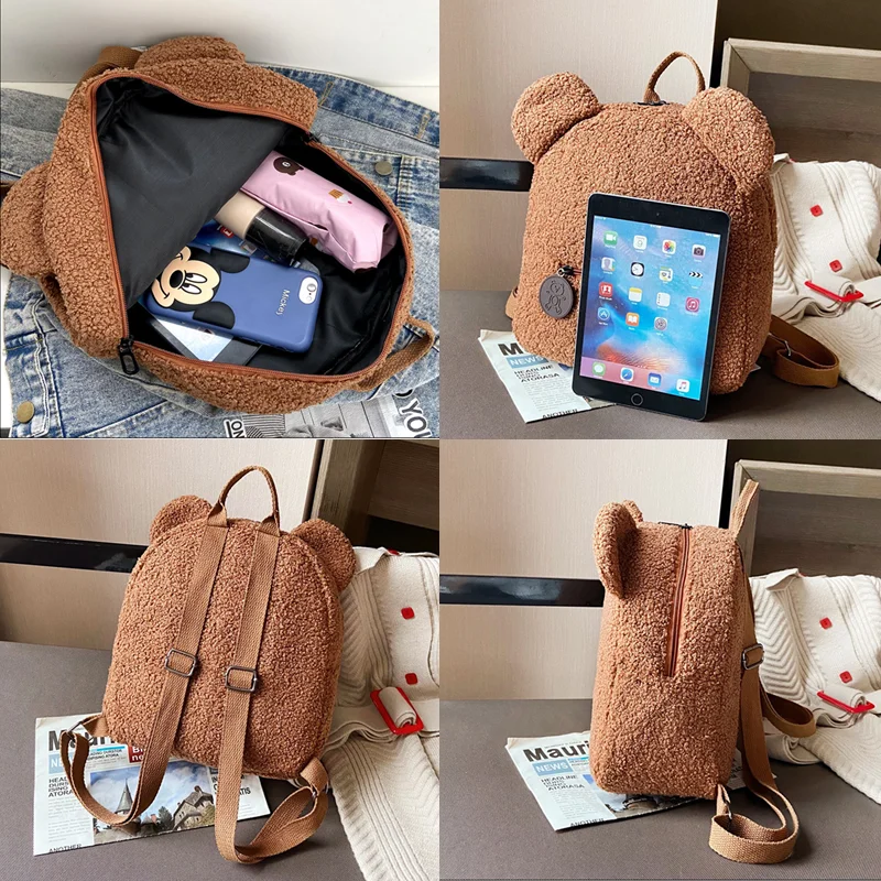 2022 Autumn Winter New Japanese Women Plush Bear Cute School Bags Girls Student Backpack