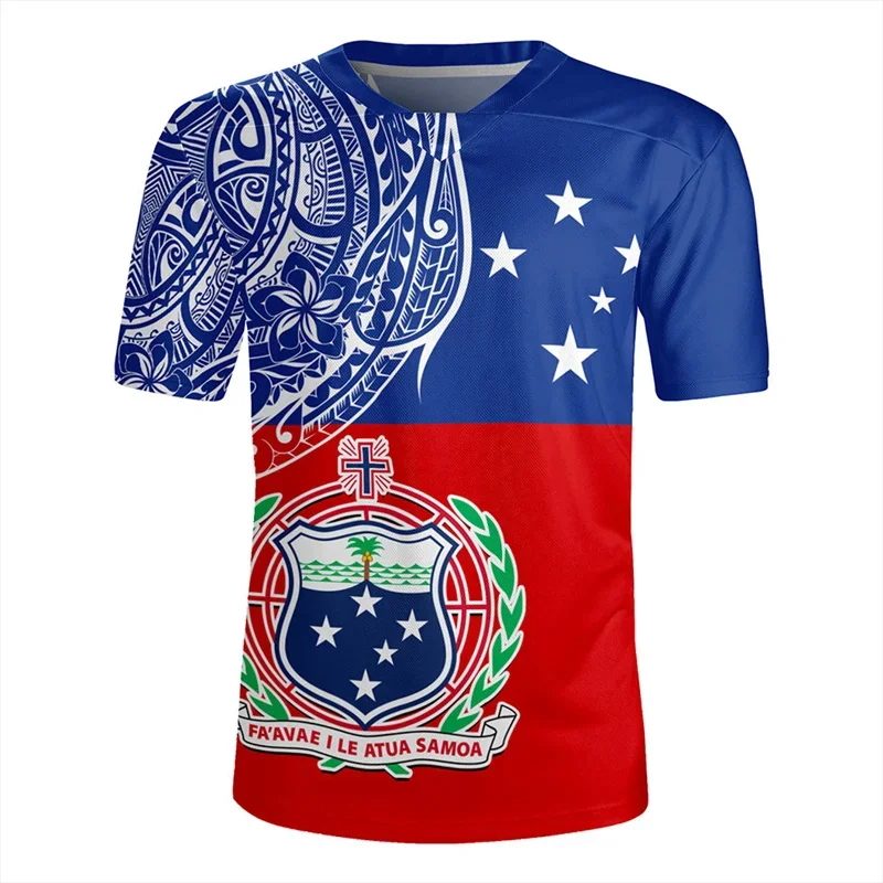 Футболка с 3D принтом Республика Самоа и картой Флаг регби v-образным вырезом